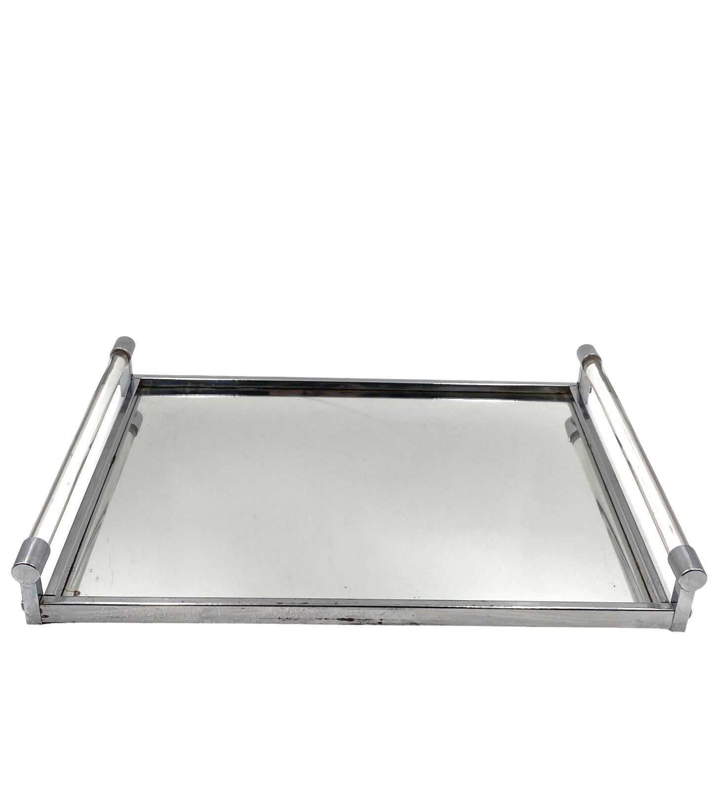 Jacques Adnet, Modernist lucite mirrored tray, Maison Adnet, France 1940s For Sale 7