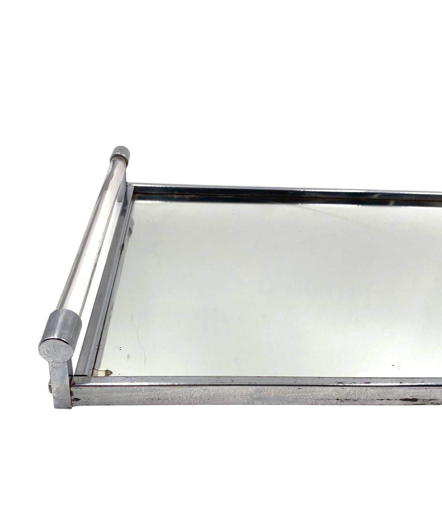 Jacques Adnet, Modernist lucite mirrored tray, Maison Adnet, France 1940s For Sale 8