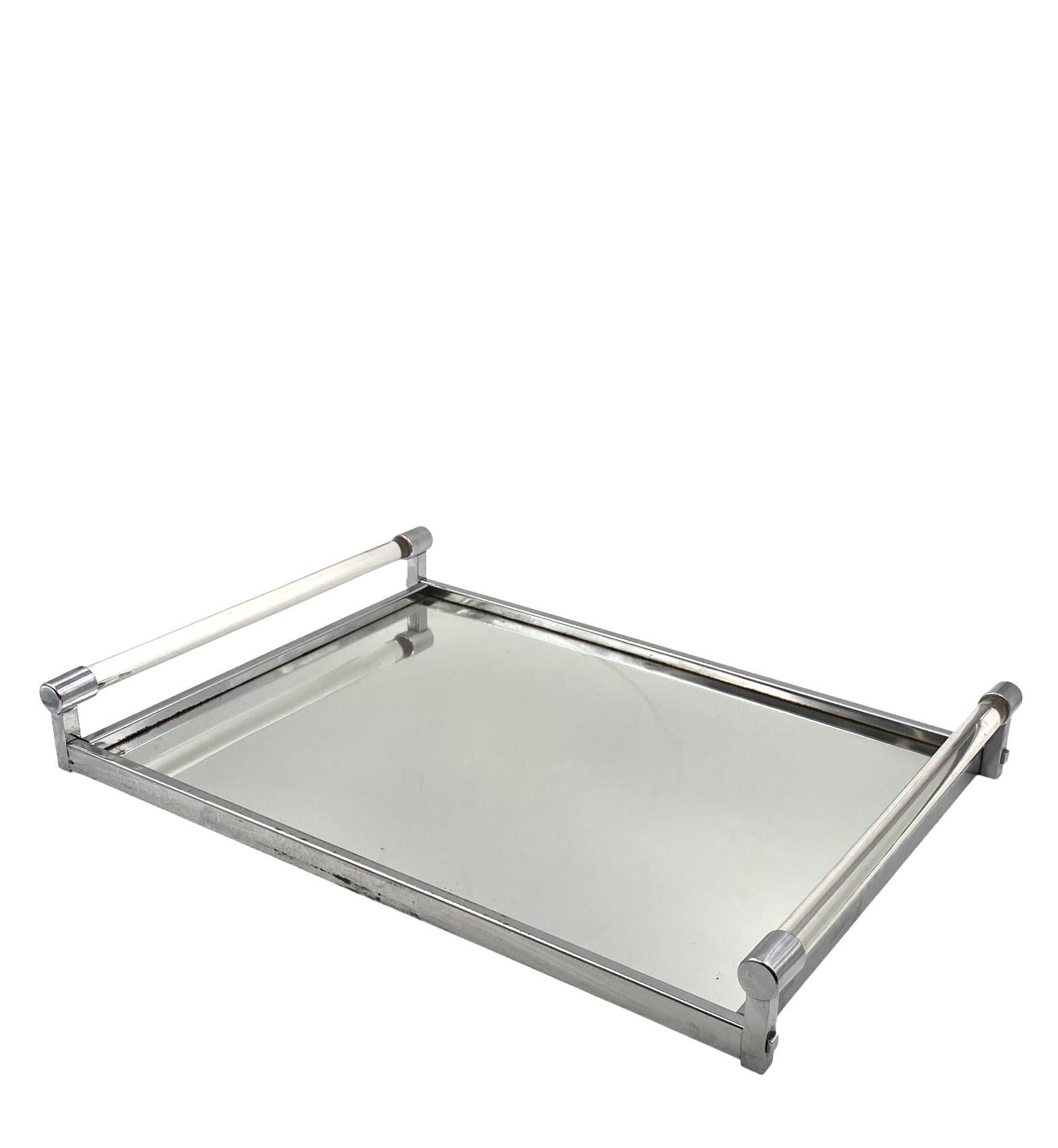 Jacques Adnet, Modernist lucite mirrored tray, Maison Adnet, France 1940s For Sale 9