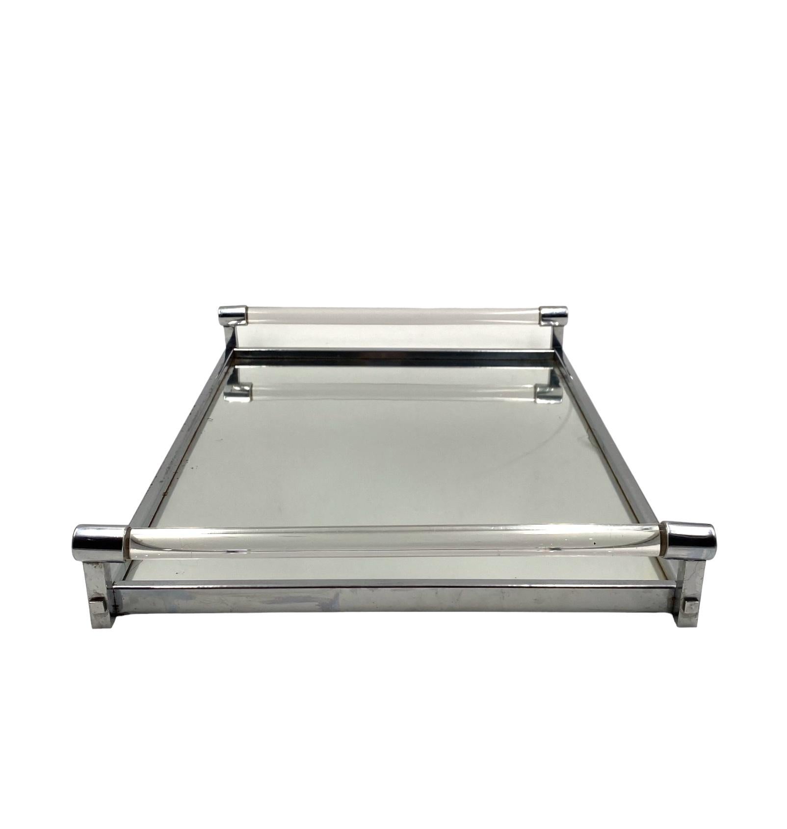 Jacques Adnet, Modernist lucite mirrored tray, Maison Adnet, France 1940s For Sale 12