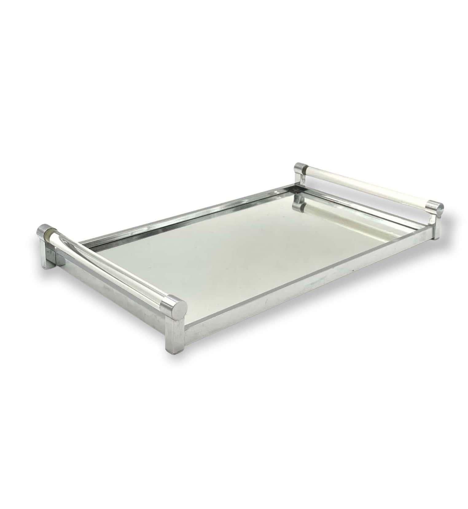 Mid-Century Modern Jacques Adnet, Modernist lucite mirrored tray, Maison Adnet, France 1940s For Sale