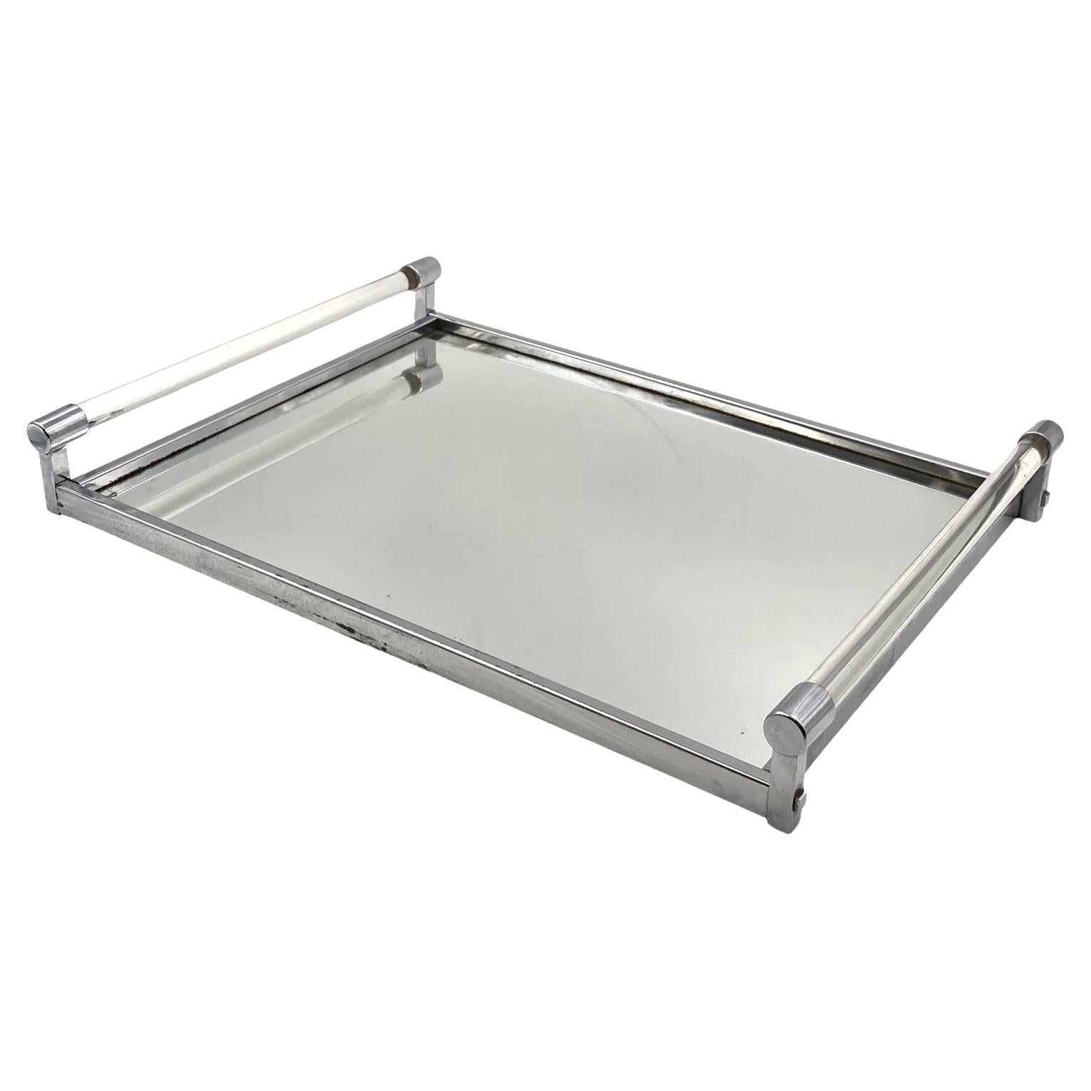 Jacques Adnet, Modernist lucite mirrored tray, Maison Adnet, France 1940s For Sale
