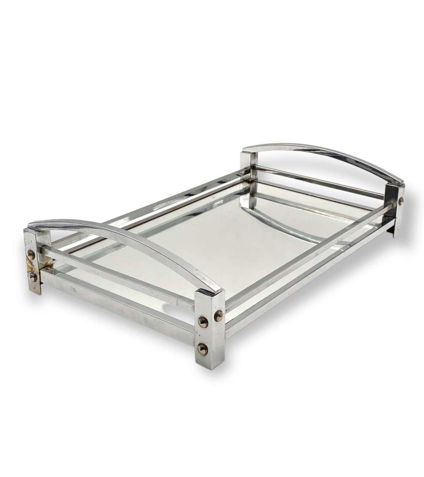 Jacques Adnet, Modernist Mirrored Tray, Maison Adnet, France, 1940-1950 For Sale 8