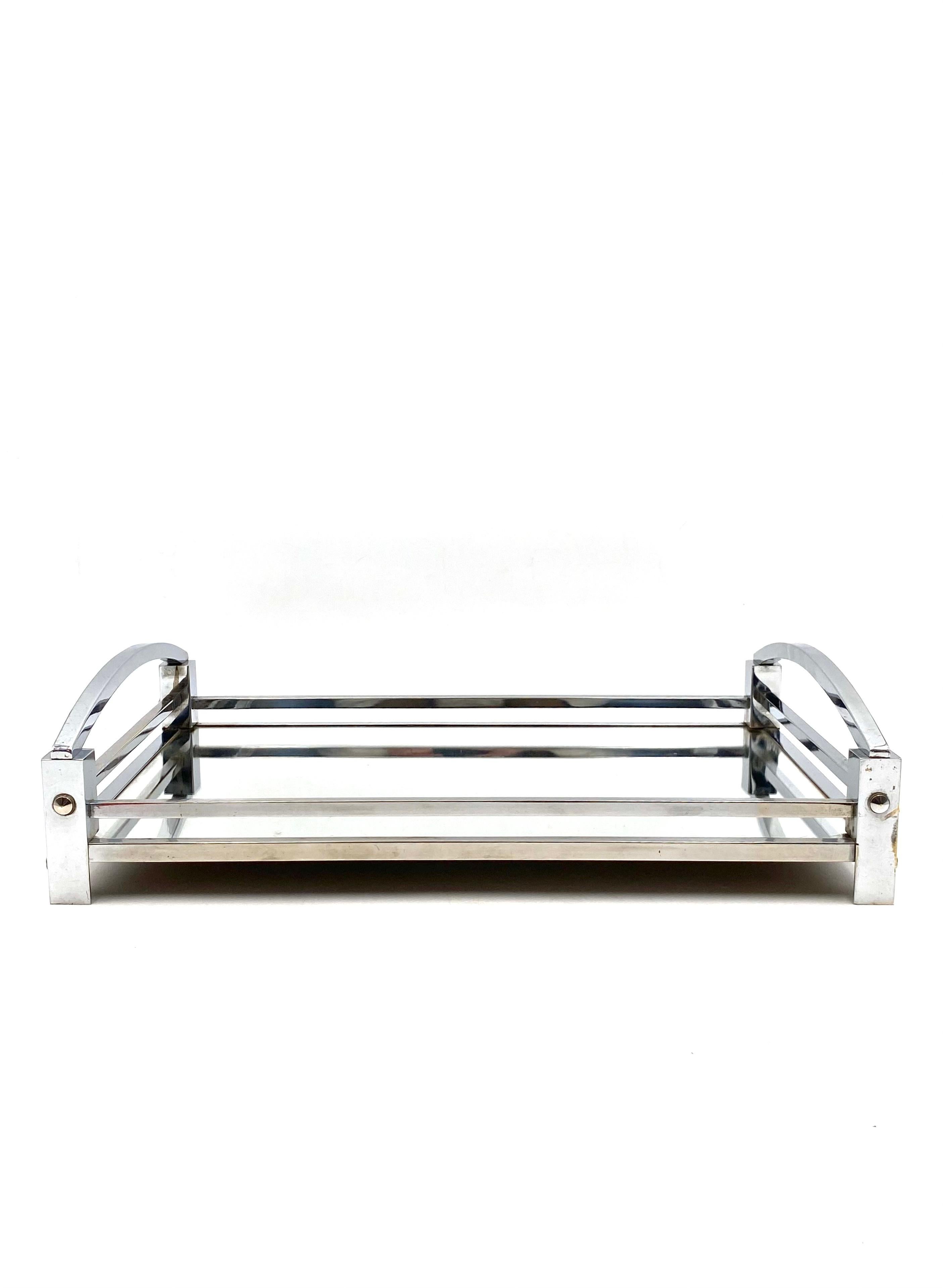 Jacques Adnet, Modernist Mirrored Tray, Maison Adnet, France, 1940-1950 For Sale 2