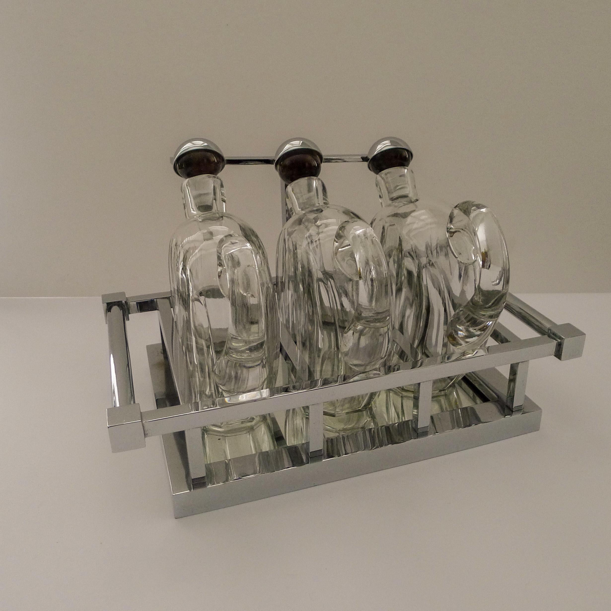 Jacques Adnet Modernist Tantalus - Baccarat Decanters C.1930 In Good Condition In Bath, GB