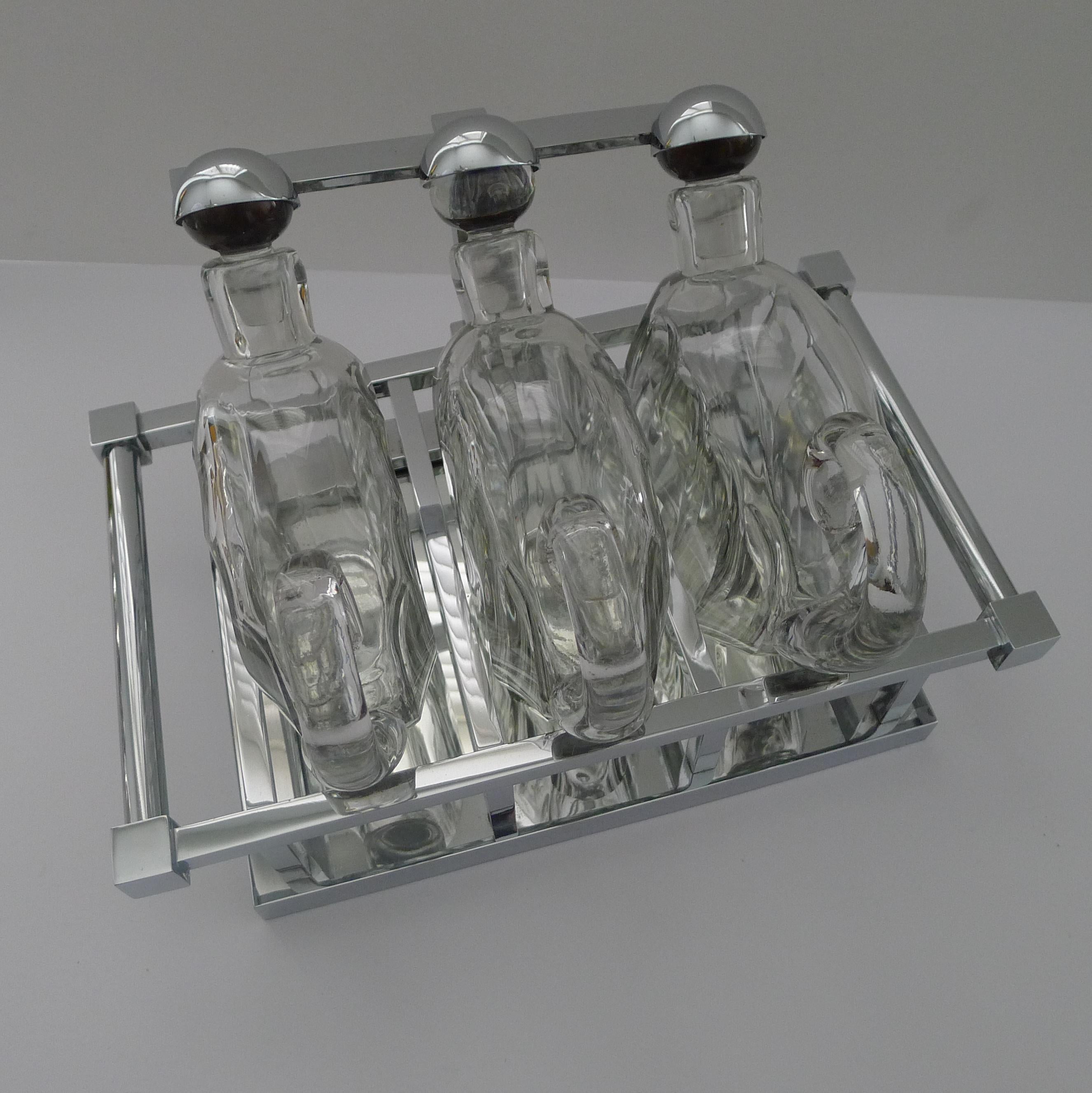 Mid-20th Century Jacques Adnet Modernist Tantalus - Baccarat Decanters C.1930