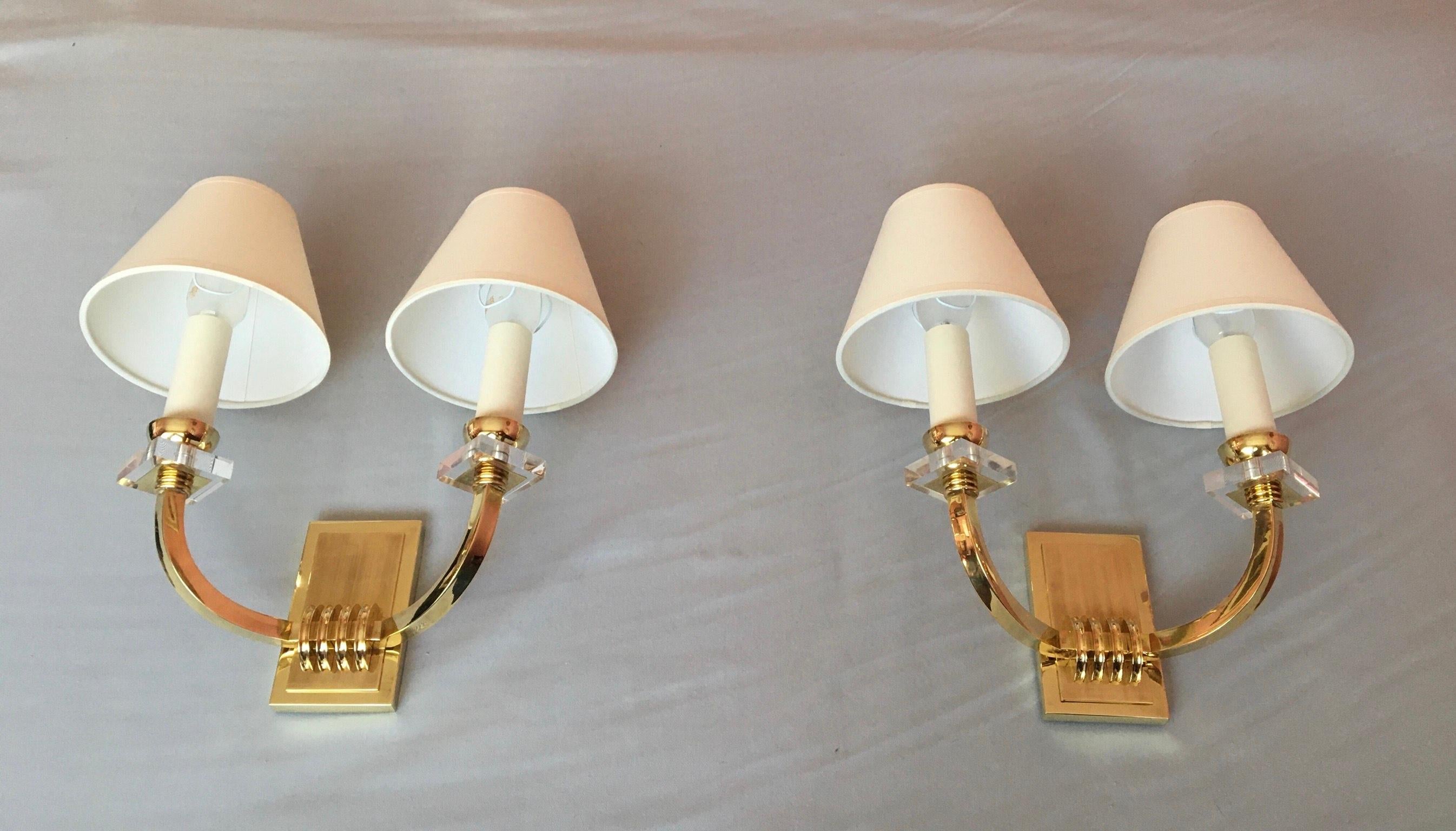 French Jacques Adnet Neoclassical Pair of Bronze Sconces, France, 1950 For Sale