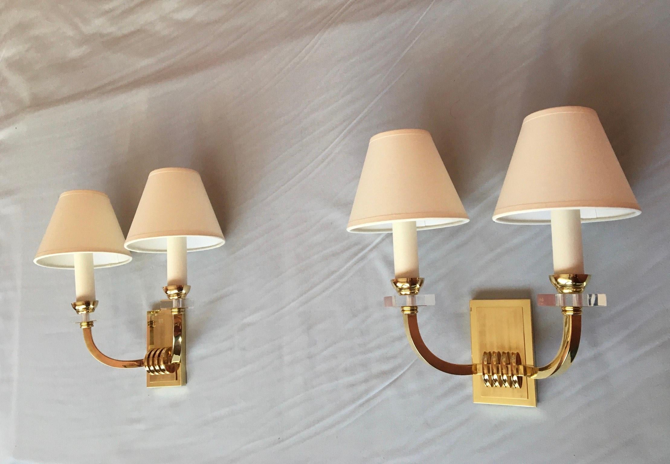 Jacques Adnet Neoclassical Pair of Bronze Sconces, France, 1950 For Sale 2