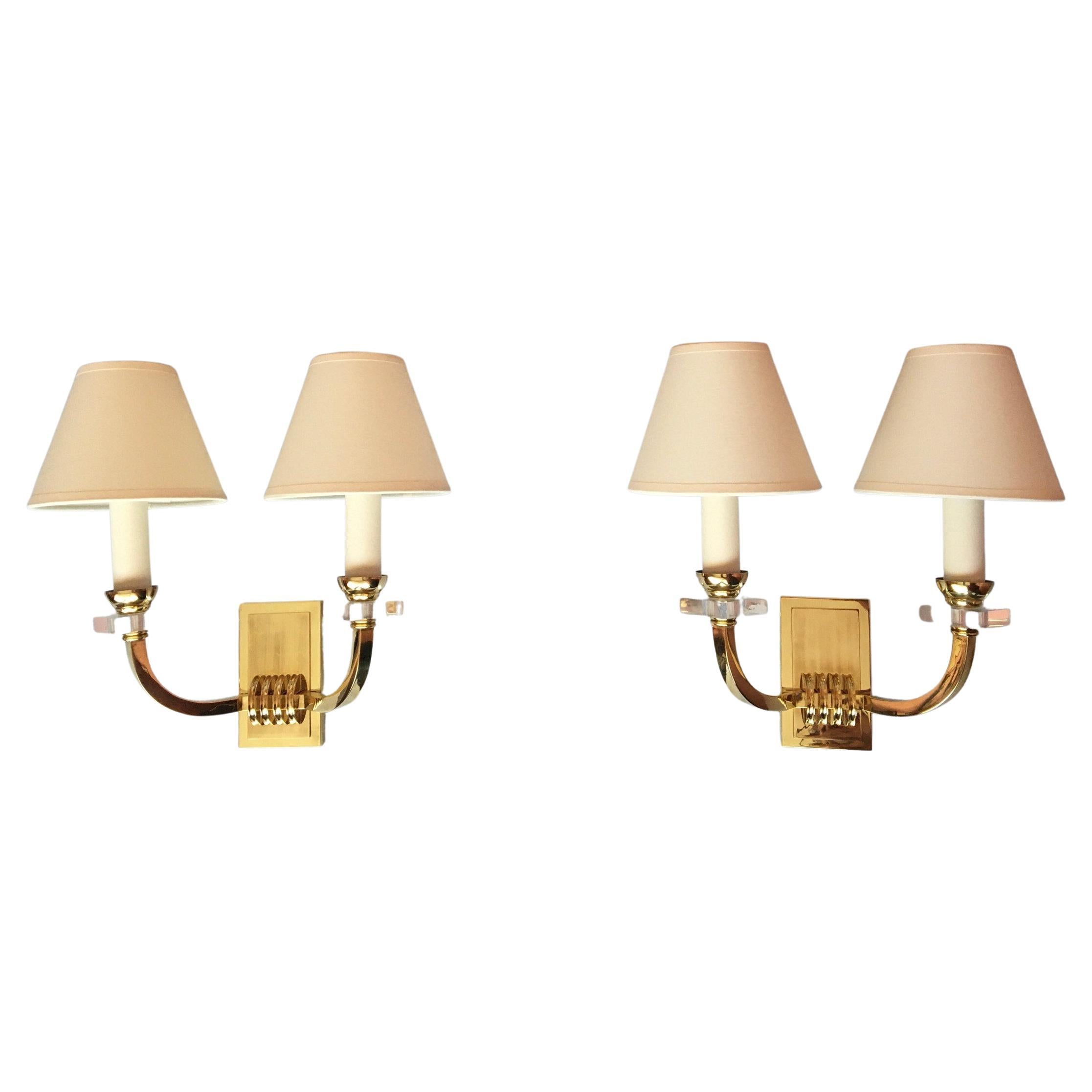Jacques Adnet Neoclassical Pair of Bronze Sconces, France, 1950