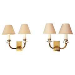 Jacques Adnet Neoclassical Pair of Bronze Sconces, France, 1950