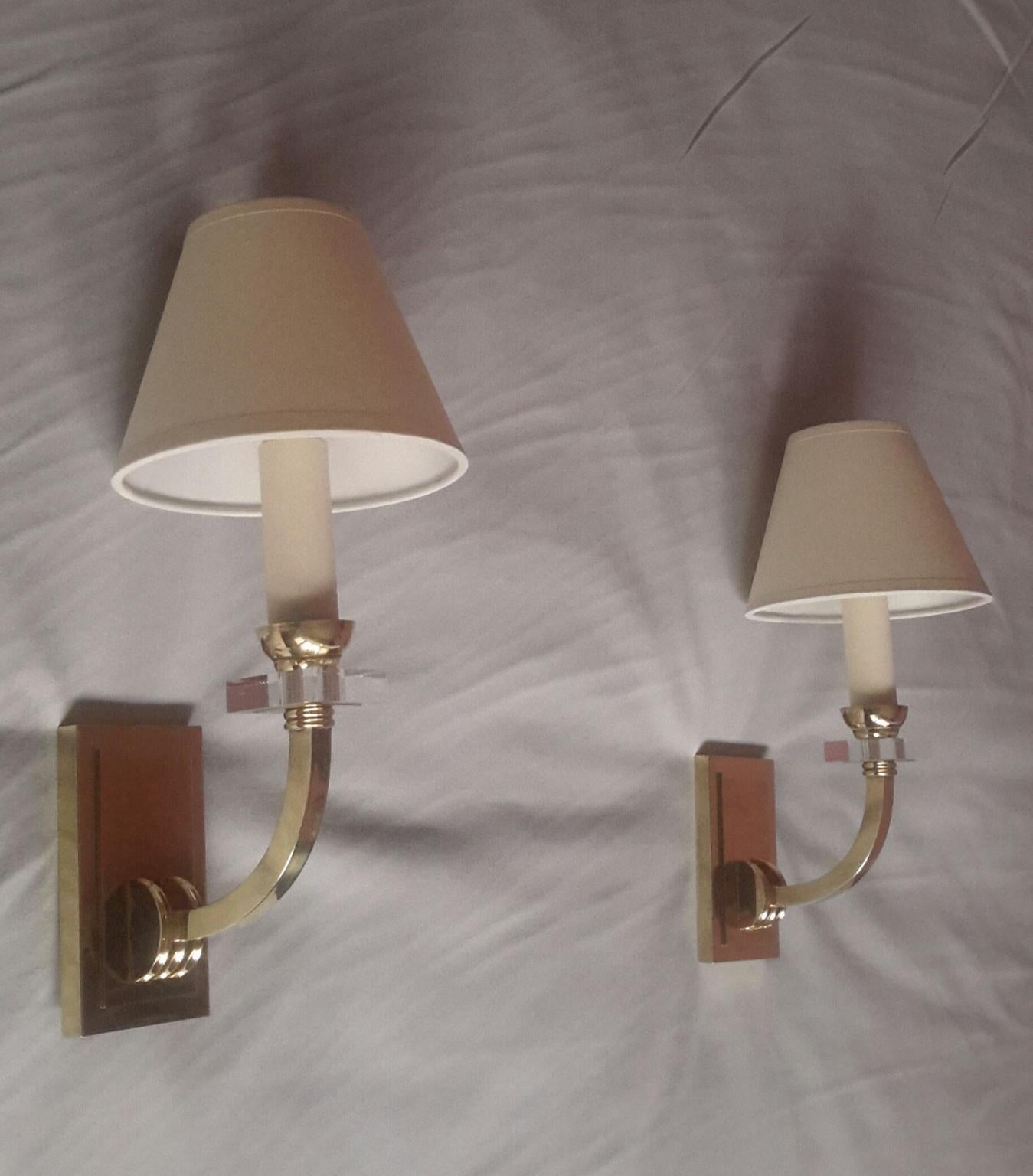 French Jacques Adnet Neoclassical Pair of Gilt Bronze Wall Sconces, France, 1950s