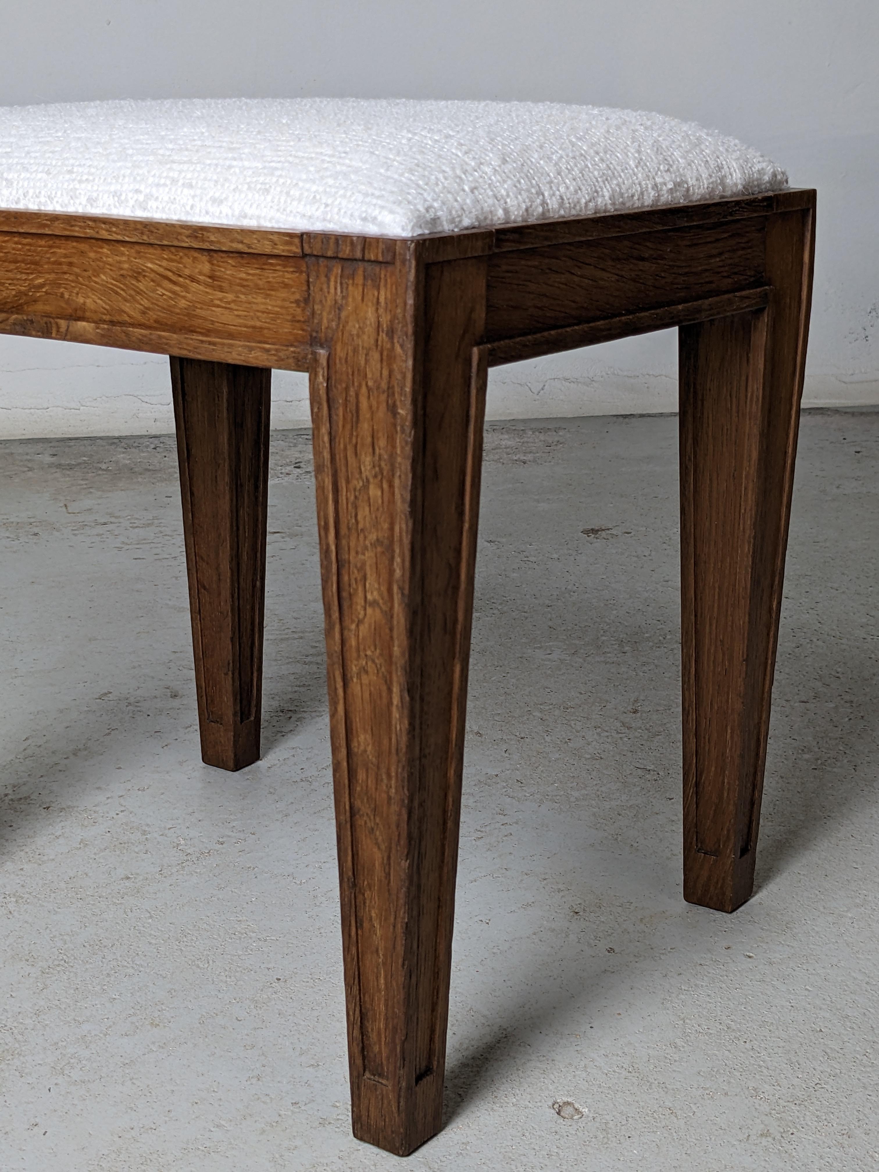 Jacques Adnet Neoclassical Solid Oak & Upholstery Stool, France 1940s 5