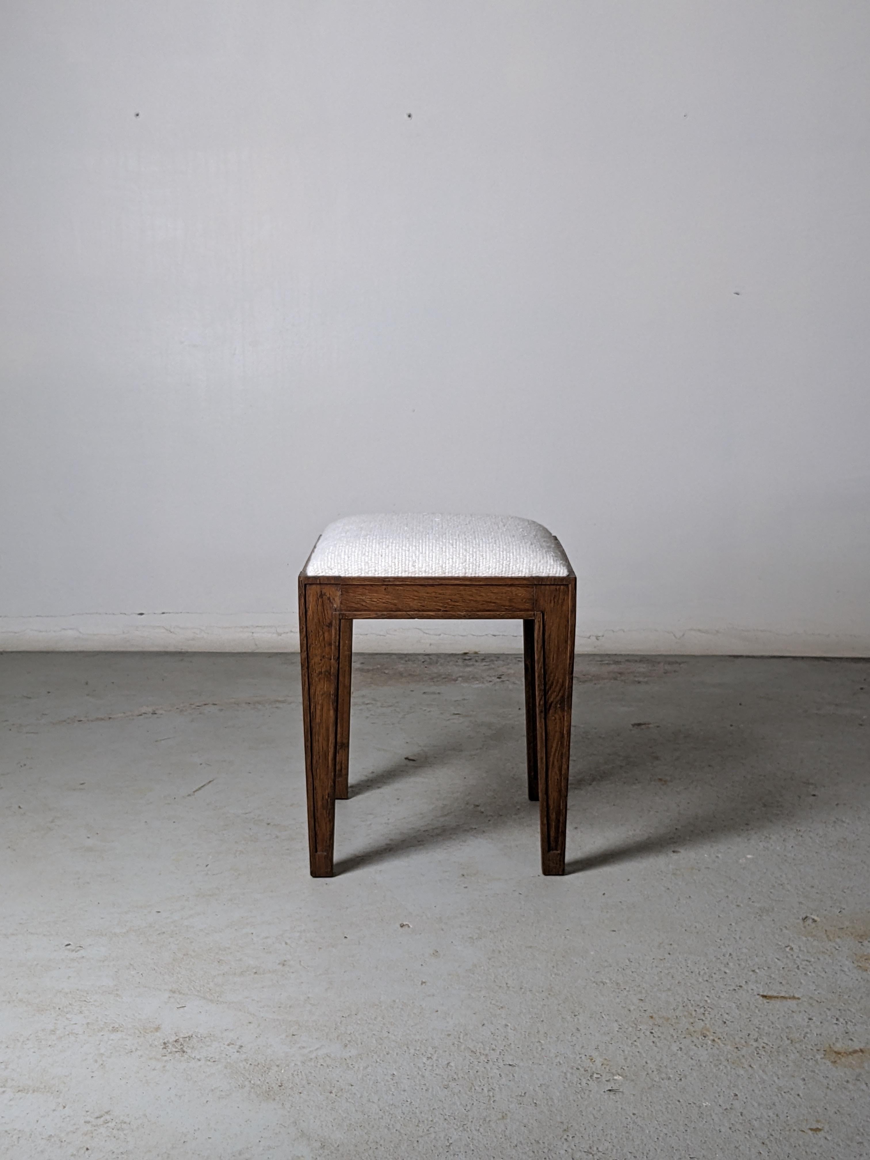 Jacques Adnet Neoclassical Solid Oak & Upholstery Stool, France 1940s In Good Condition In La Teste De Buch, FR