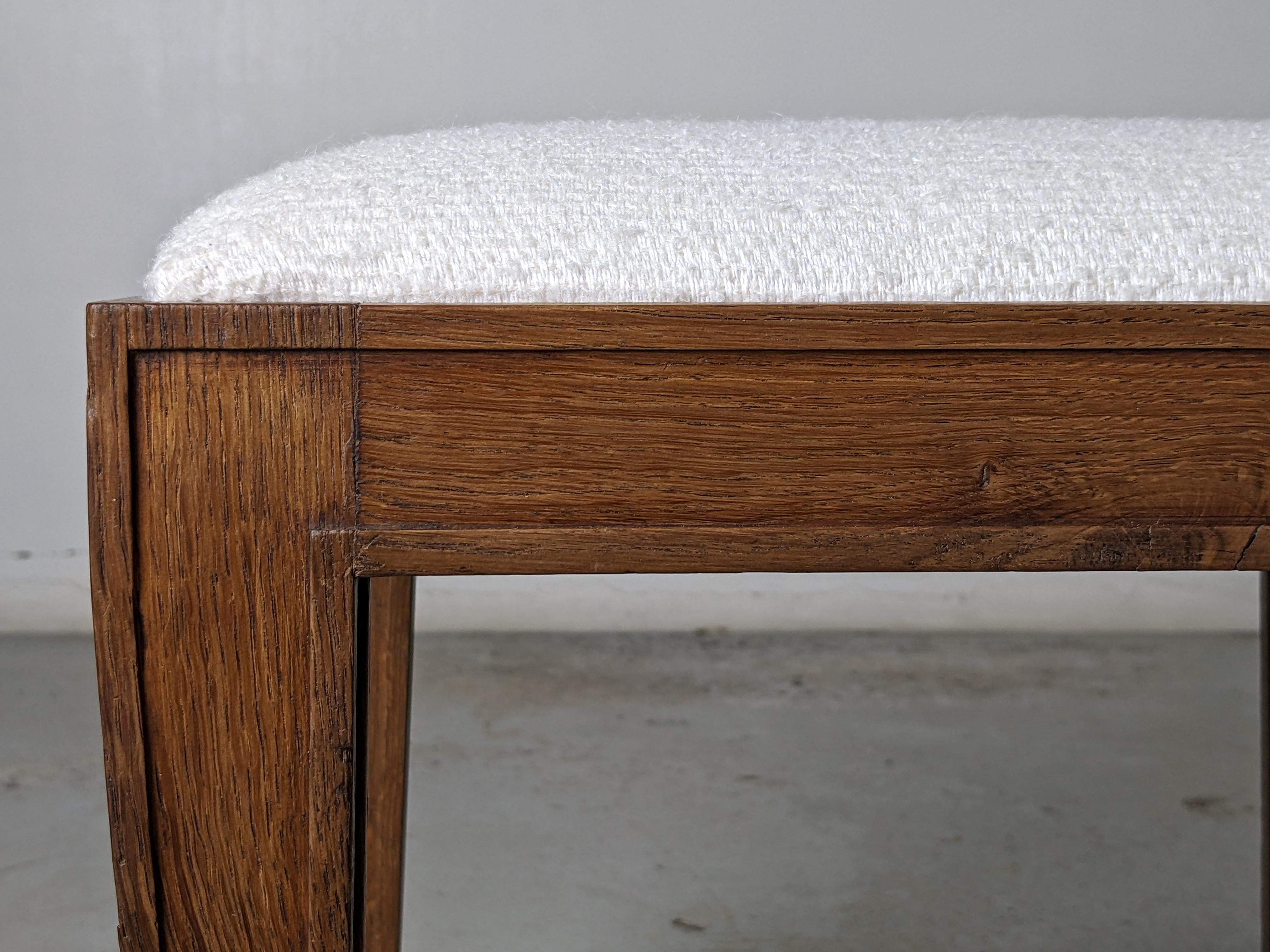 Jacques Adnet Neoclassical Solid Oak & Upholstery Stool, France 1940s 1
