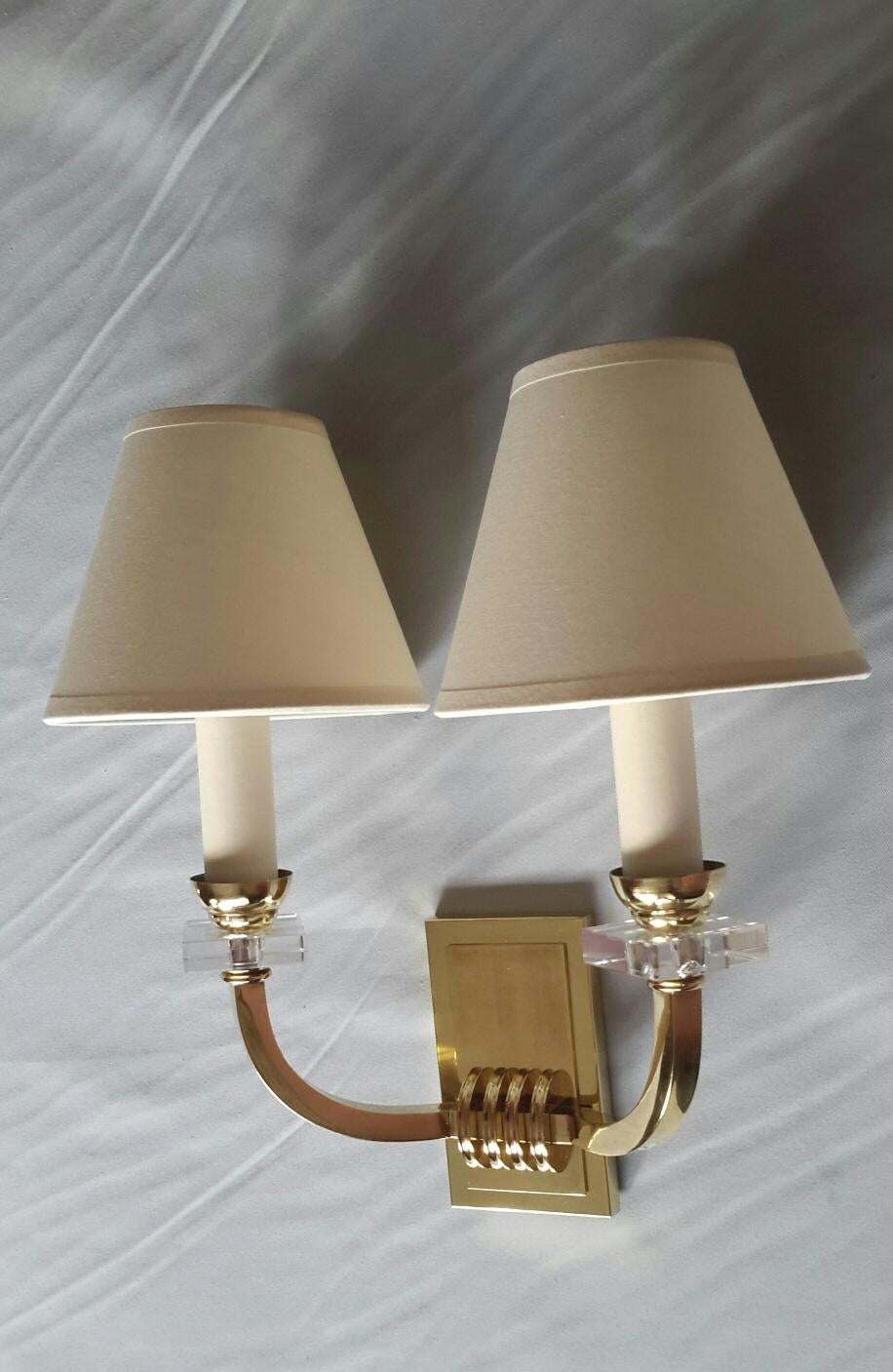 Gilt Jacques Adnet Neoclassical Wall Sconces, France, 1950 For Sale