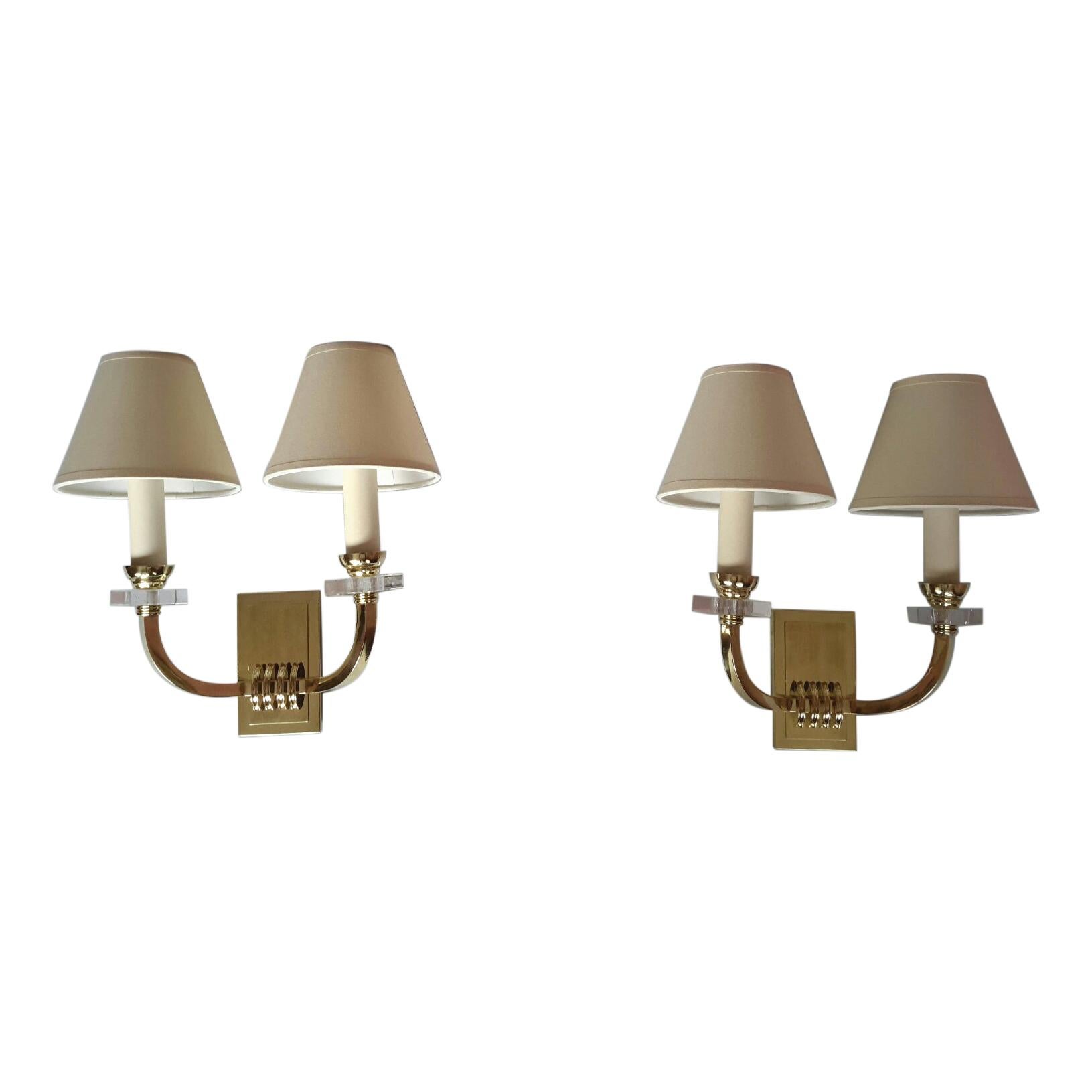 Jacques Adnet Neoclassical Wall Sconces, France, 1950 For Sale