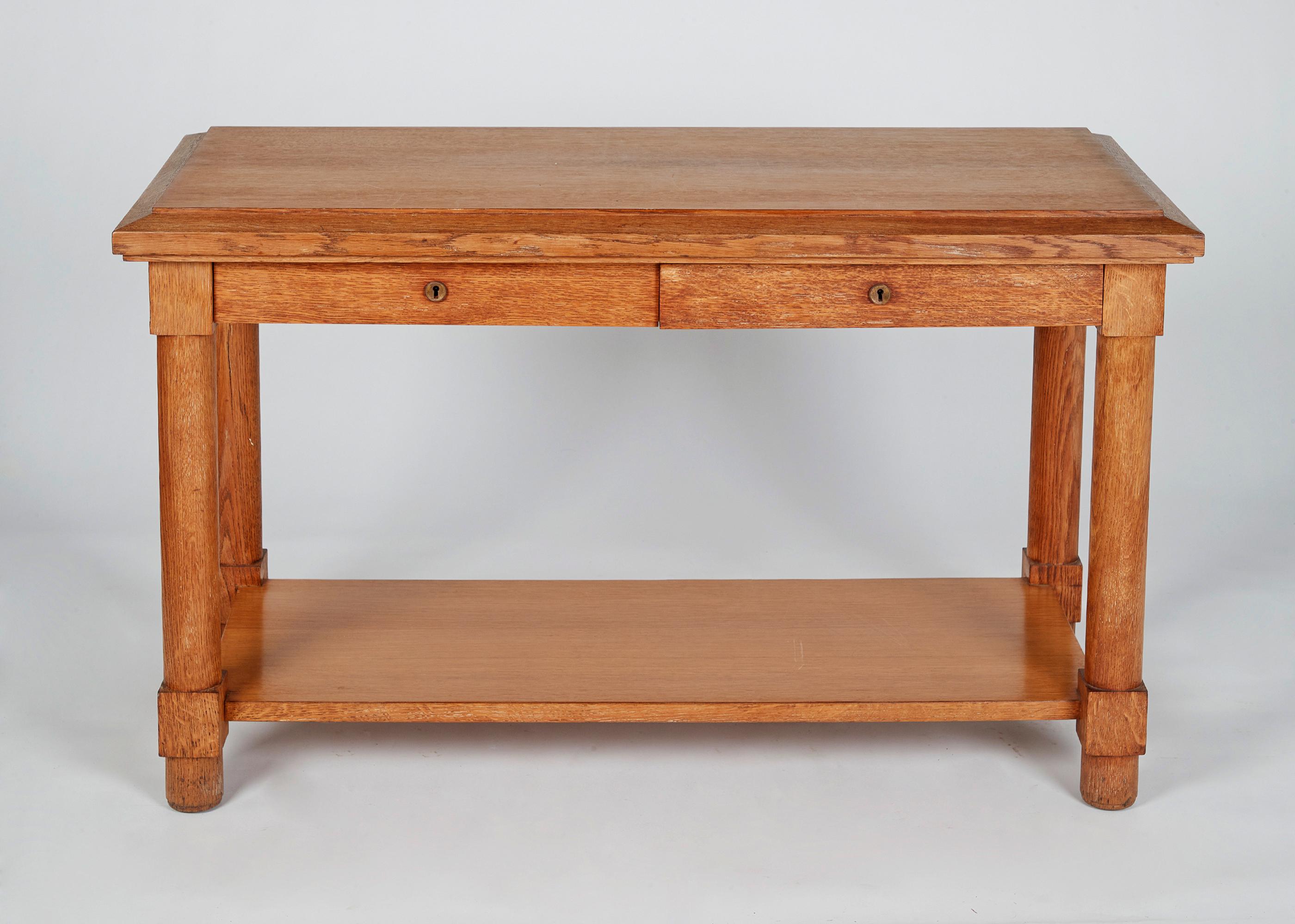 French Jacques Adnet, Neoclassically Inspired Oak Console Table, France, Midcentury