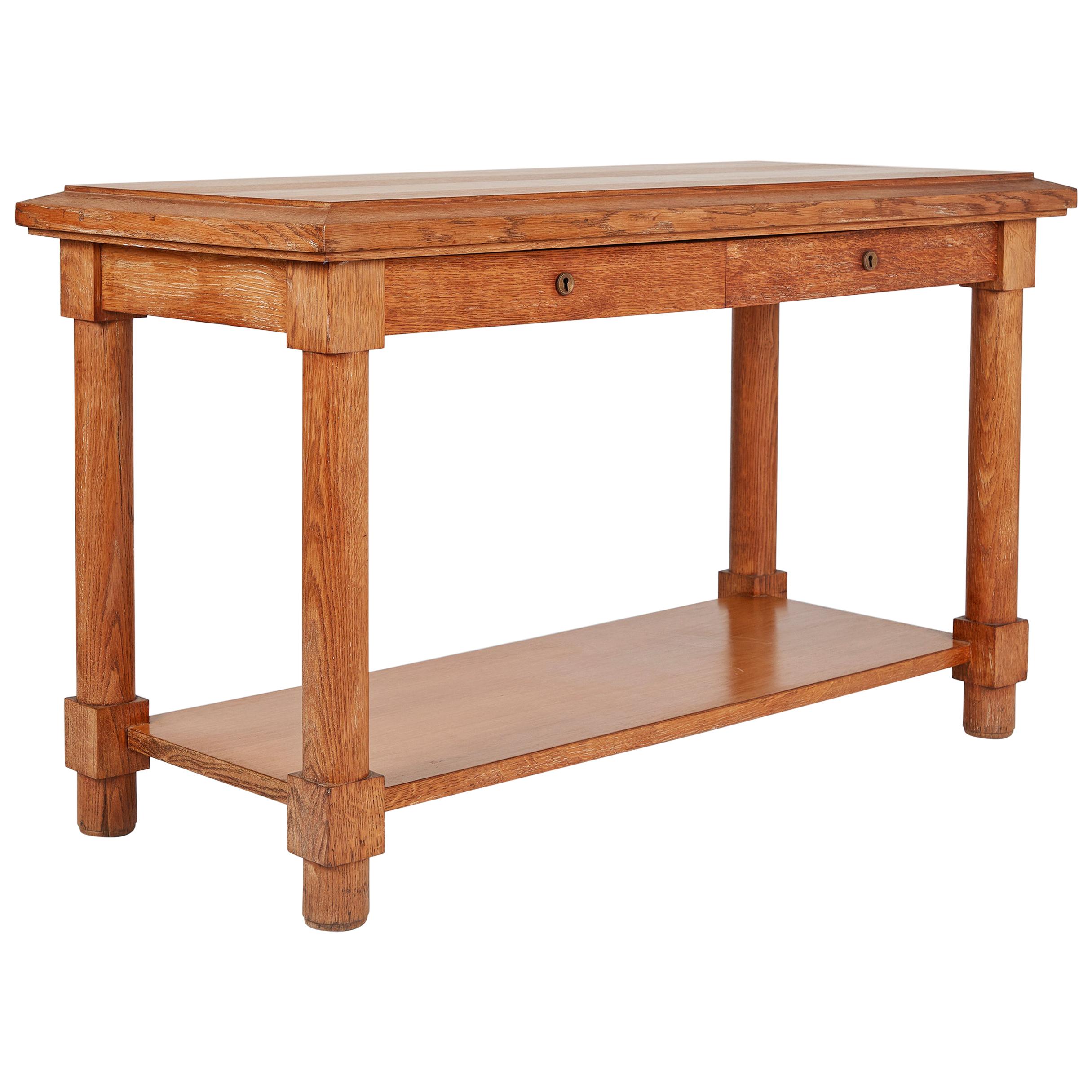 Jacques Adnet, Neoclassically Inspired Oak Console Table, France, Midcentury