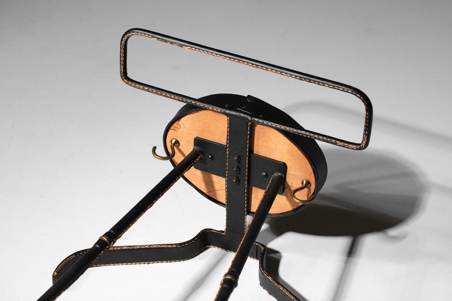 Jacques Adnet night valet 50's black leather For Sale 7