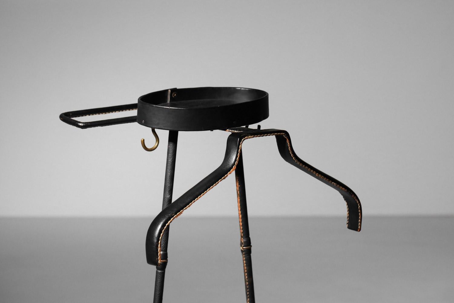 Mid-Century Modern Jacques Adnet night valet 50's black leather For Sale