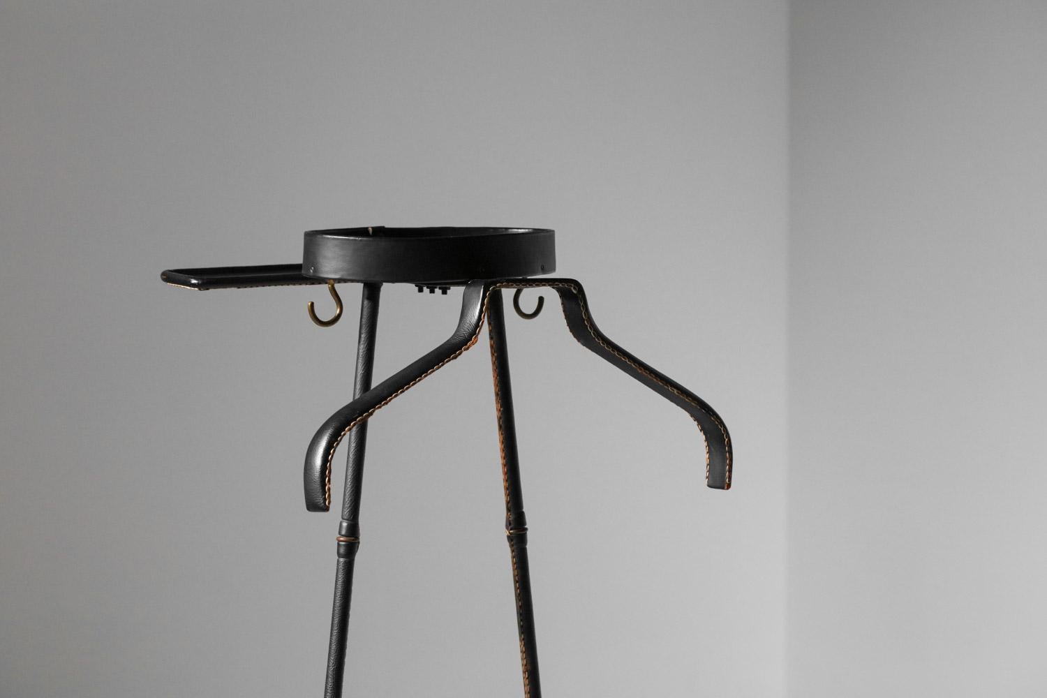 Mid-20th Century Jacques Adnet night valet 50's black leather For Sale