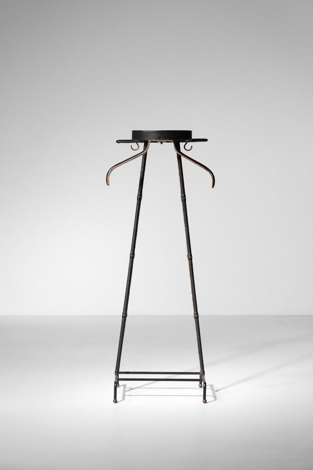 Jacques Adnet night valet 50's black leather For Sale 2