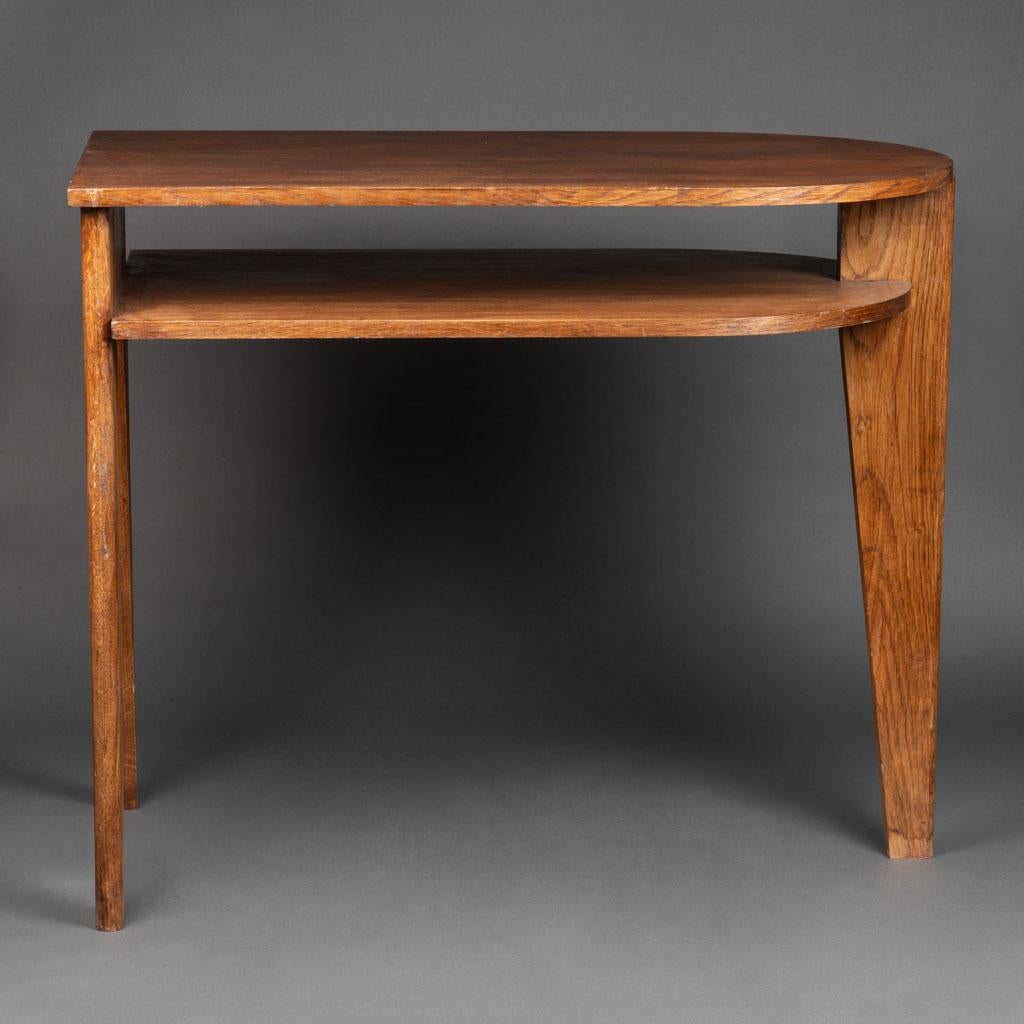 Mid-Century Modern Jacques Adnet : Oak Tripod minimalist desk C. 1955 For Sale