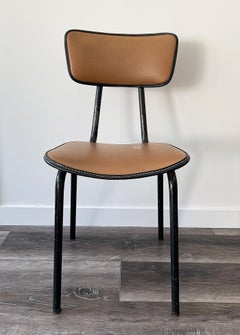 Jacques Adnet 1955 Chair: Black Lacquered Metal & Faux Leather
