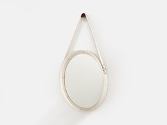 Jacques Adnet original cream leather round mirror 1940