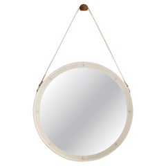 Jacques Adnet original cream leather round mirror 1940 Vintage Jacques Adnet original cream leather round mirror 1940