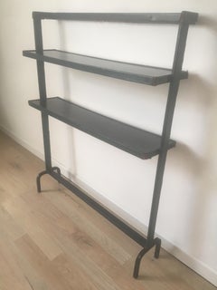 Jacques Adnet Original Green Stitched Leather Bookcase, 2 Shelves, French, 1950s