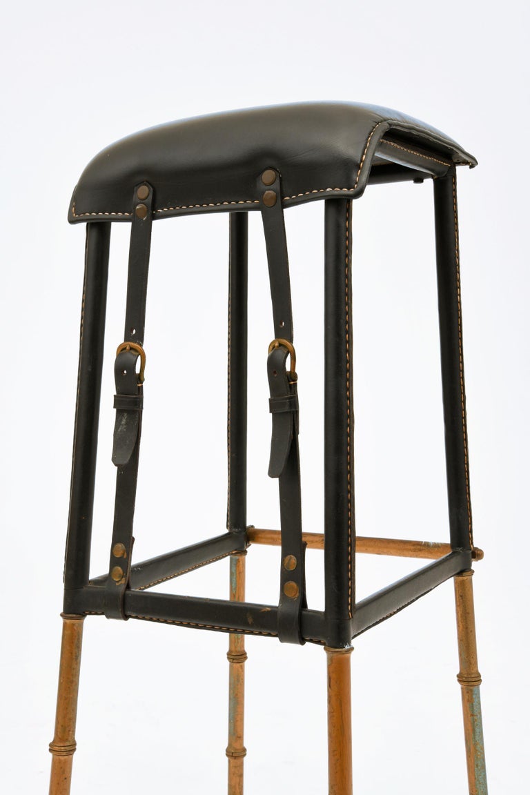 French Jacques Adnet, Pair of Bar Stools, c. 1950