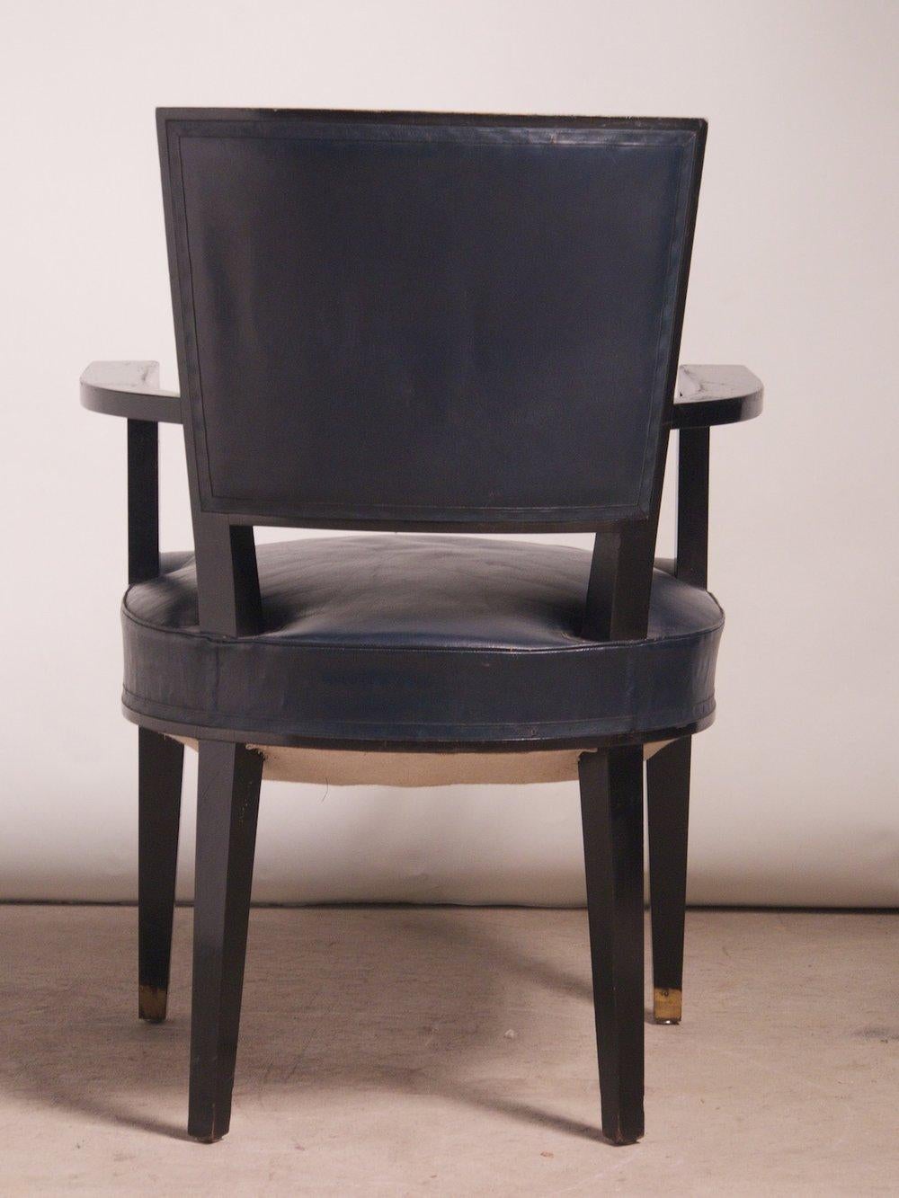 French Jacques Adnet Pair of Black Armchairs For Sale