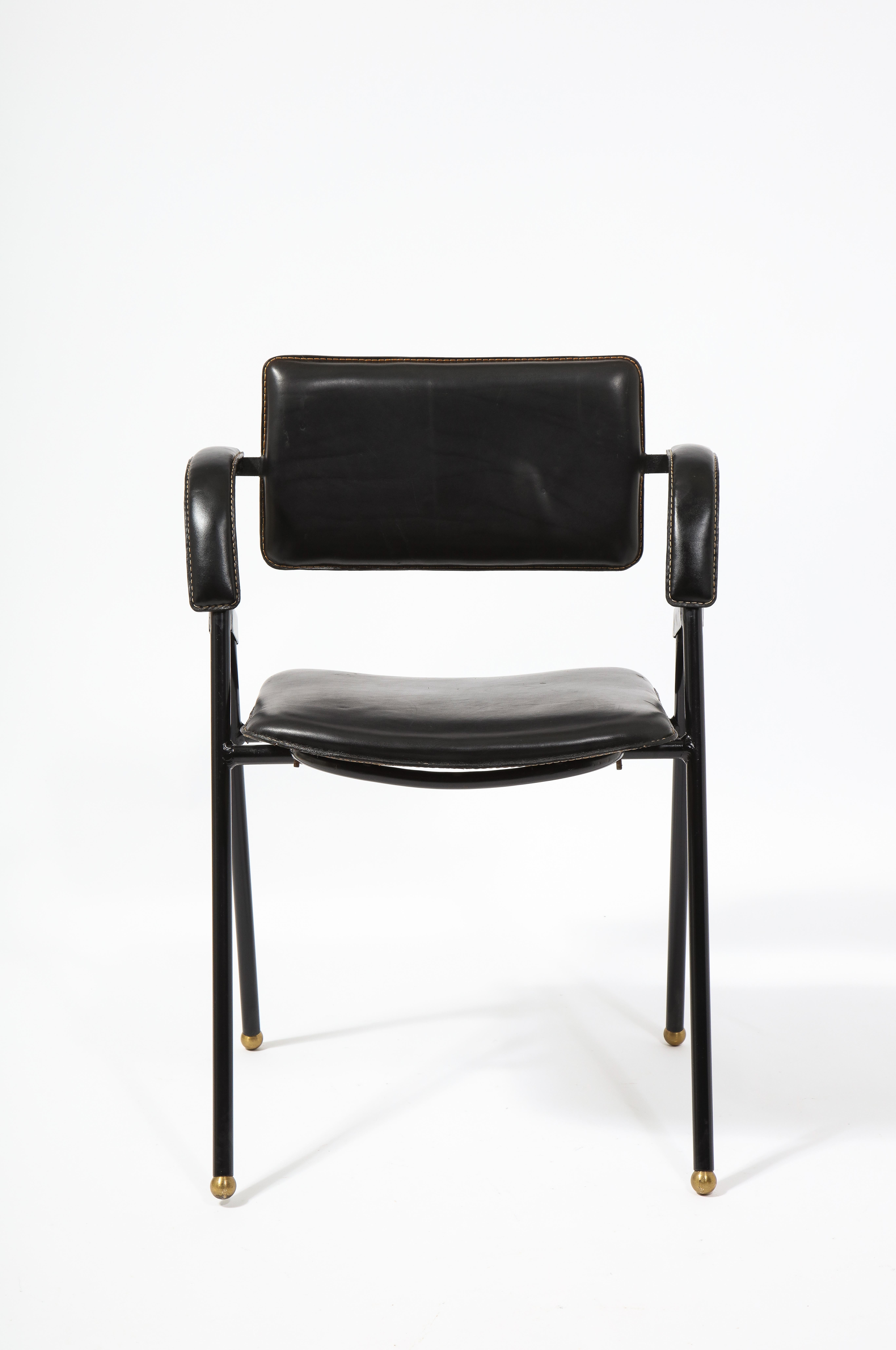 Jacques Adnet Pair of Folding Leather Chairs, France 1950's 8