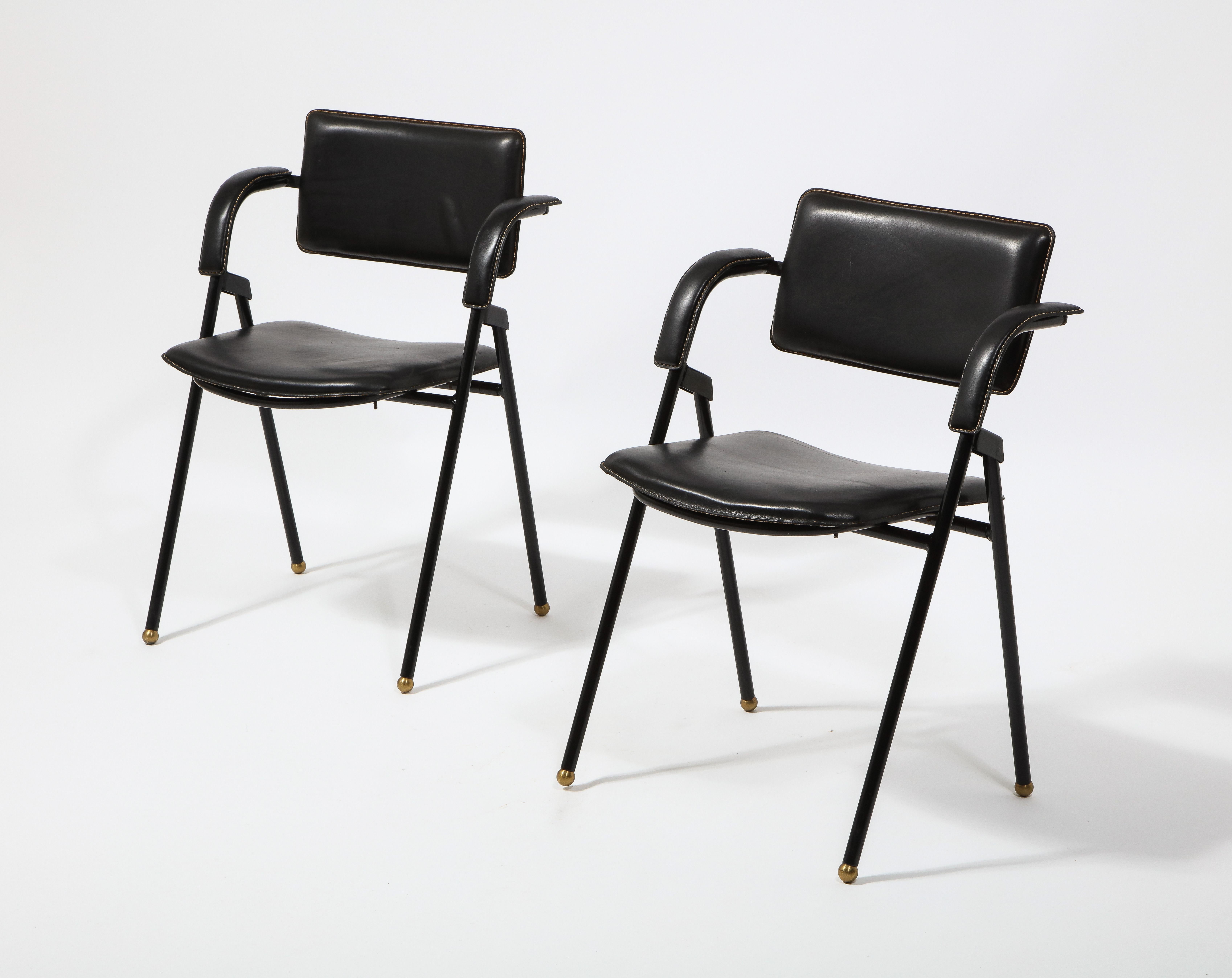 Mid-Century Modern Jacques Adnet Pair of Folding Leather Chairs, France 1950's
