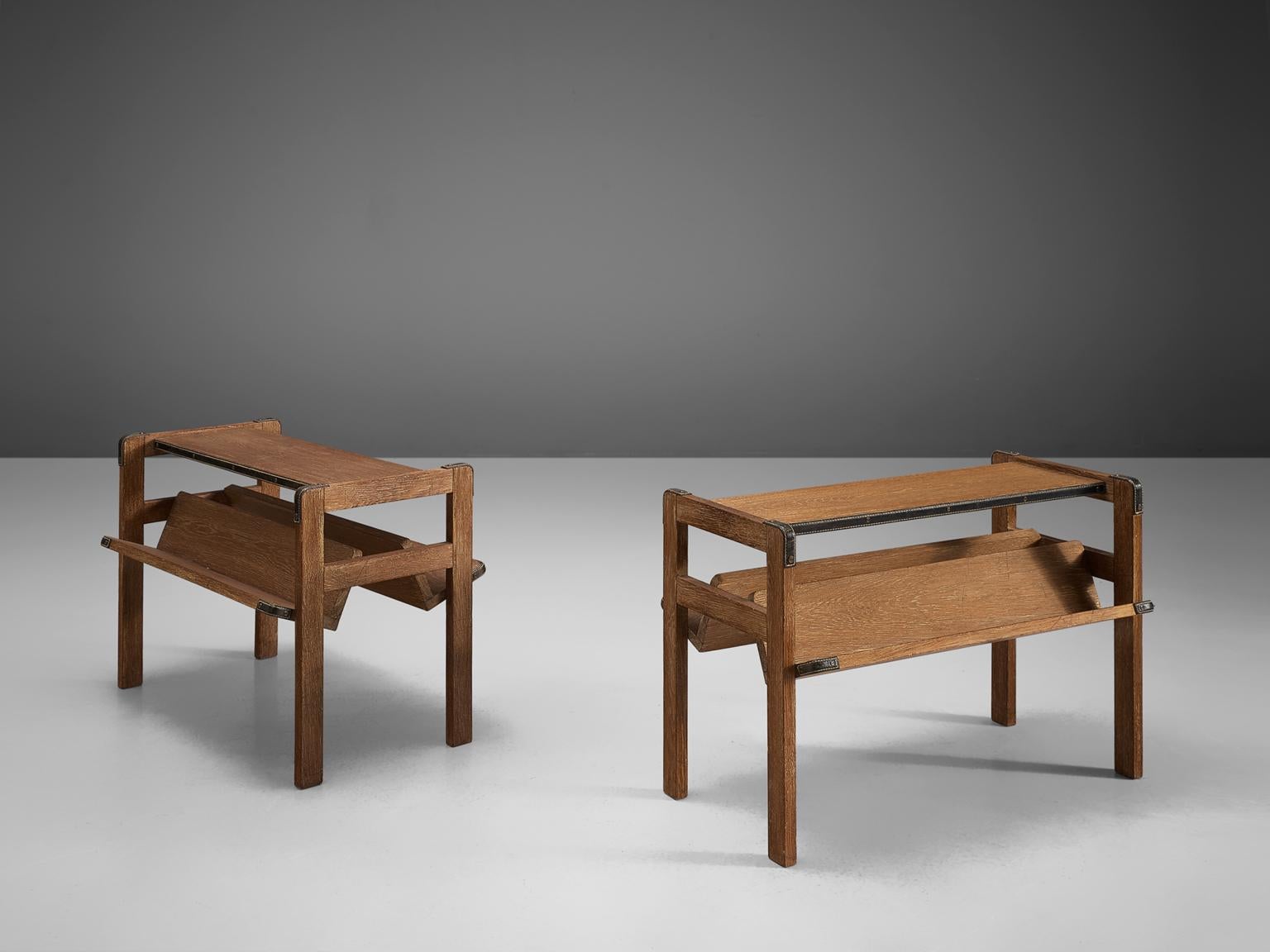 Art Deco Jacques Adnet Pair of Magazine Stands in Oak