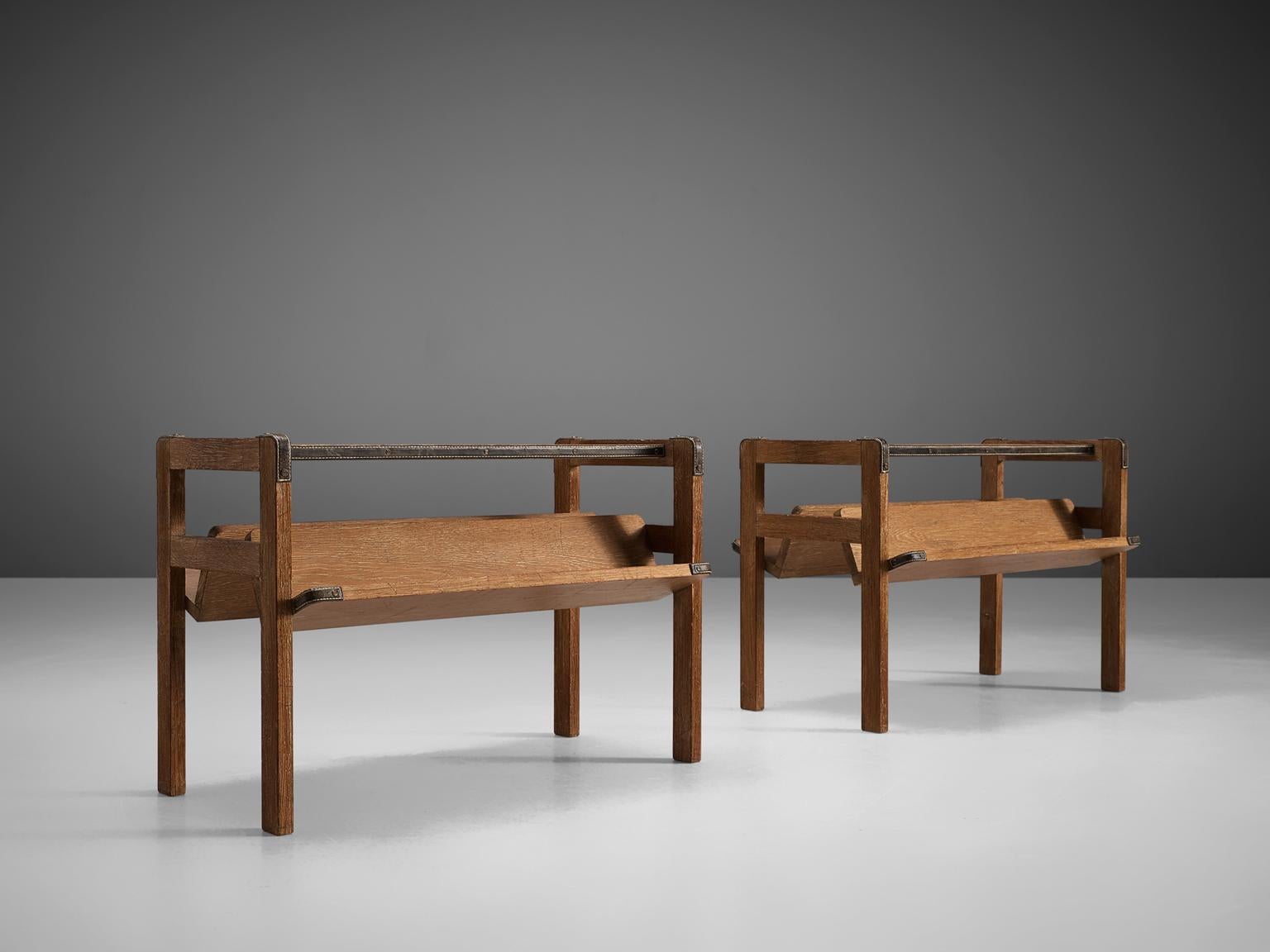 French Jacques Adnet Pair of Magazine Stands in Oak