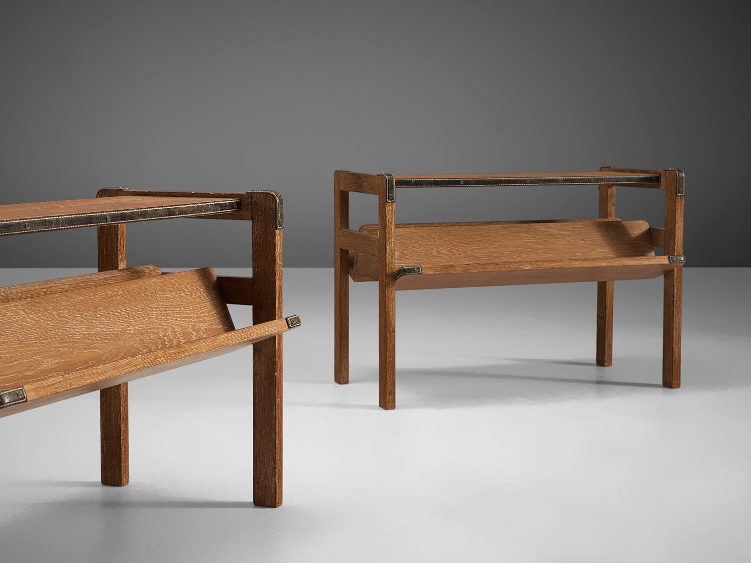 Jacques Adnet Pair of Magazine Stands in Oak In Good Condition In Waalwijk, NL