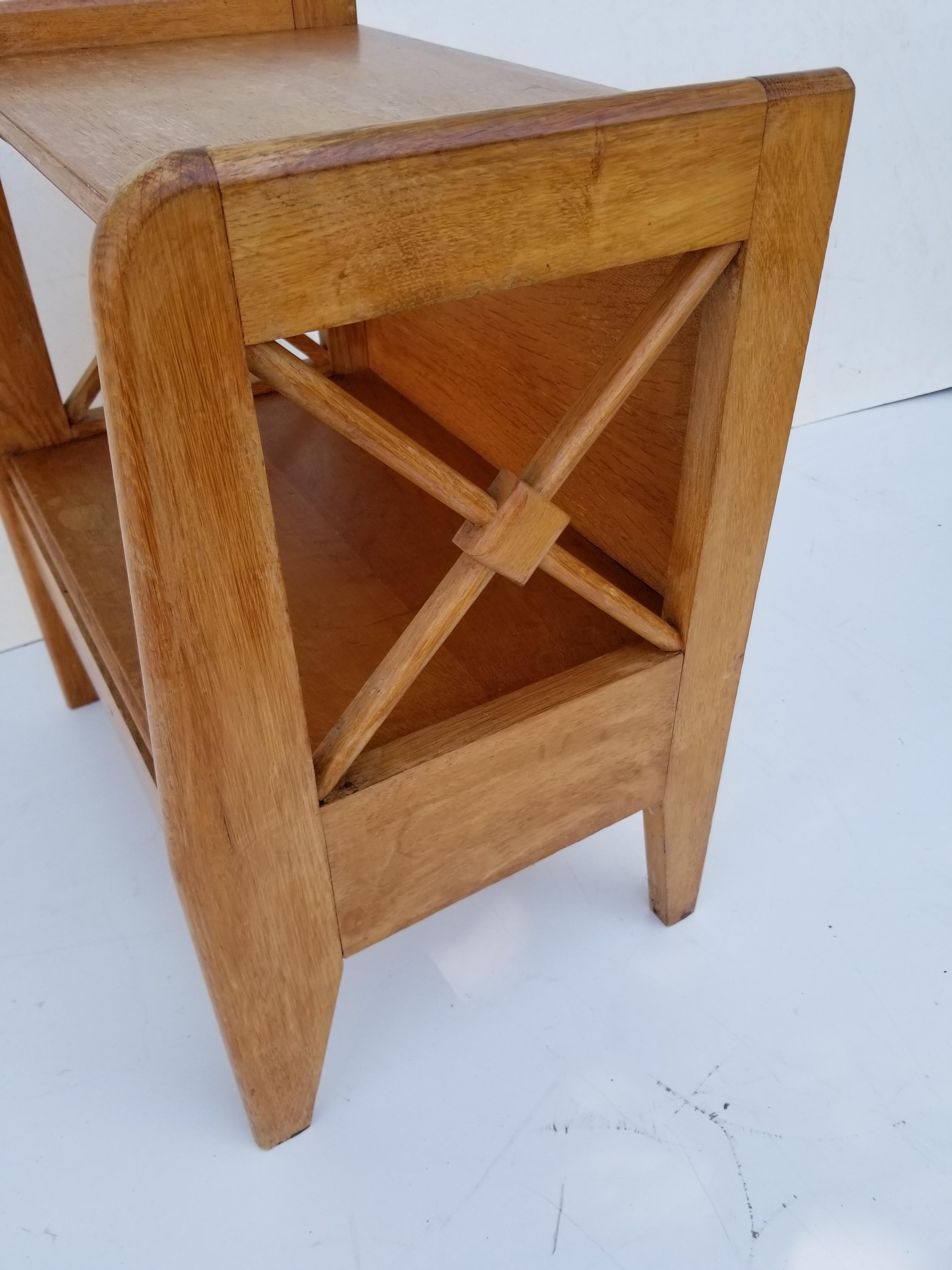20th Century Jacques Adnet Mid-Century Modern Pair of Oak Side Tables, Night Stands For Sale