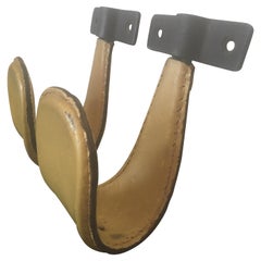 Jacques Adnet Pair of Yellow Stitched Leather Coat Hooks, French, 1950s 