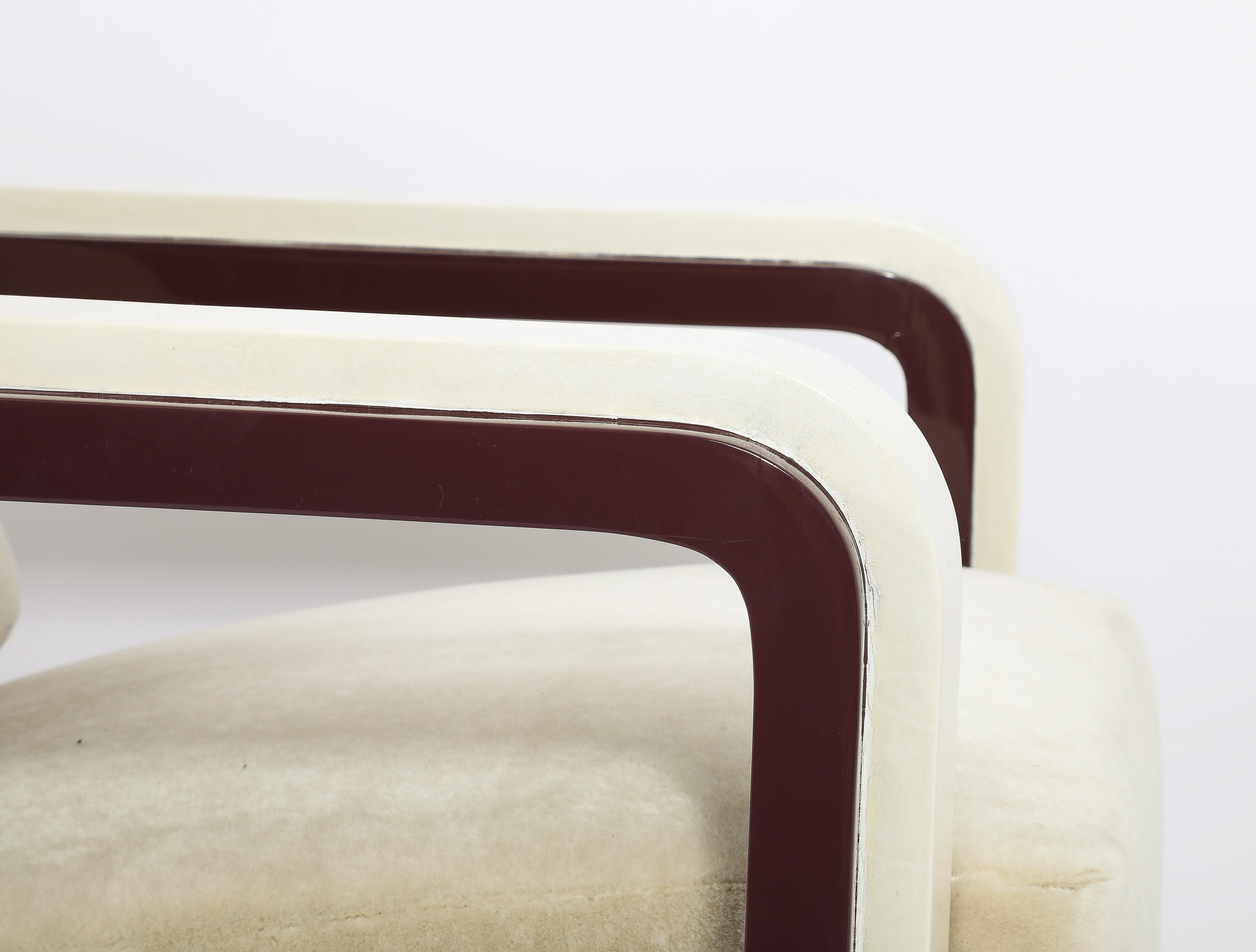 Mohair Jacques Adnet, poltrona reclinabile in pergamena e lacca, Francia, anni '30 in vendita