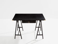 Jacques Adnet pique sellier leather and brass desk 1950