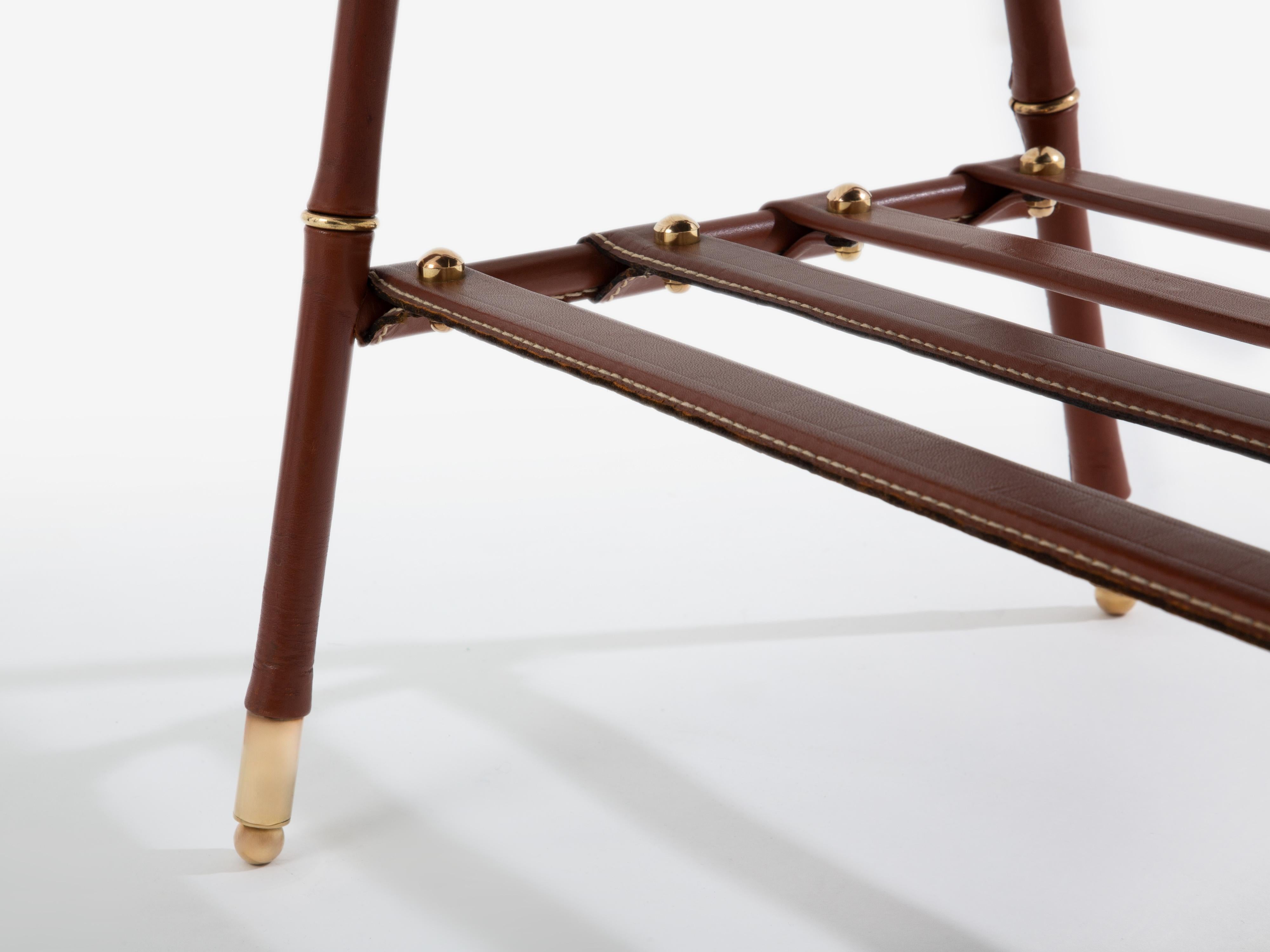 Jacques Adnet pique sellier red leather brass coffee table 1950 For Sale 4