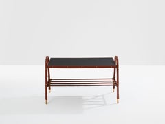 Jacques Adnet pique sellier red leather brass coffee table 1950