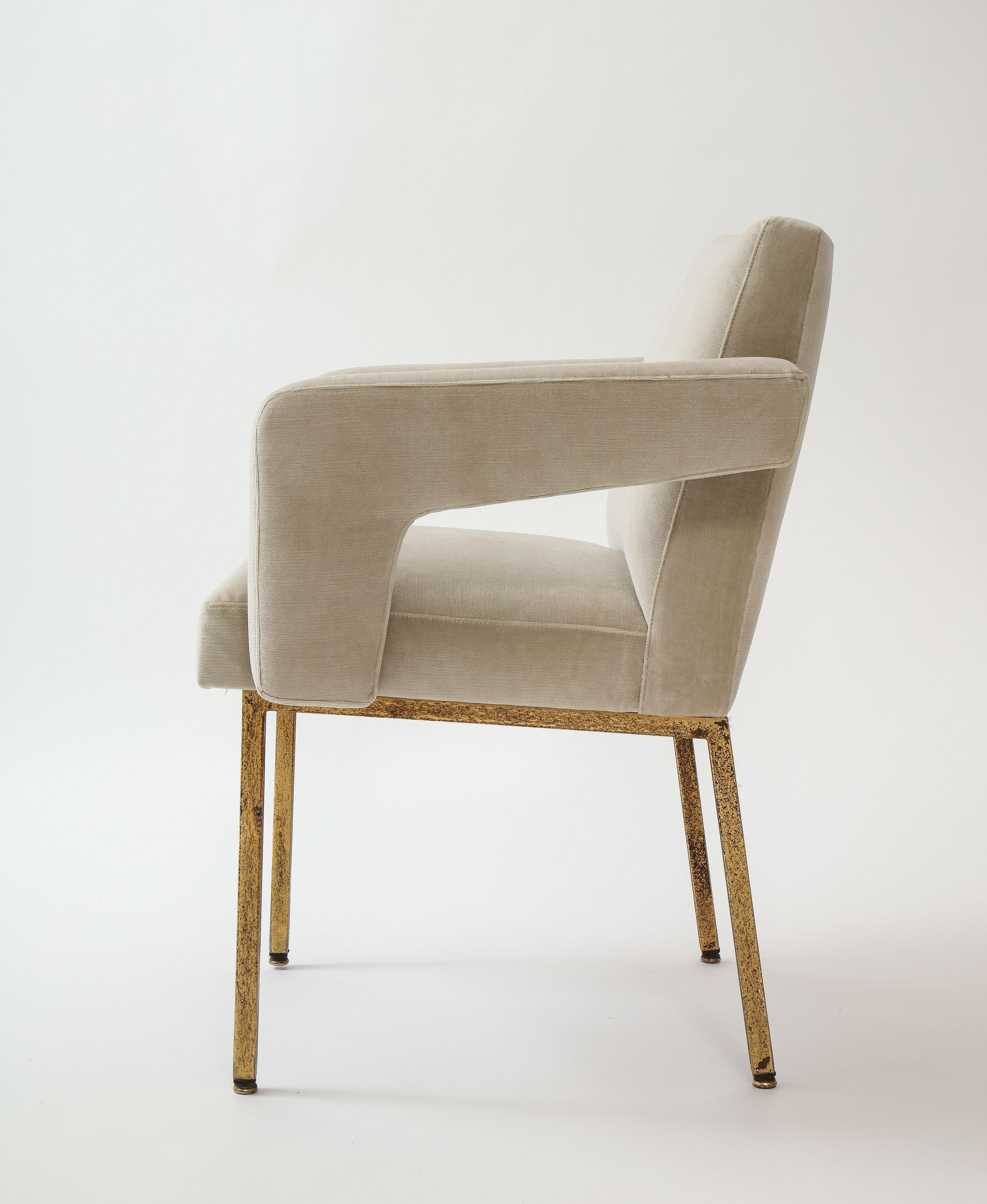 Jacques Adnet President Chair Brass, Re-Upholstered Grey Velvet, France, 1959 In Good Condition In New York, NY