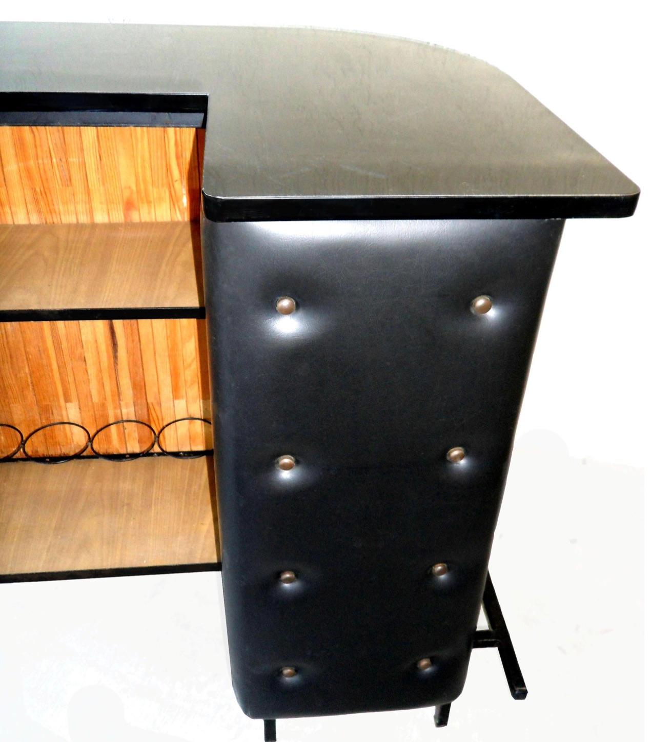Jacques Adnet, Rare Apartment Bar Wrapped in Black Leather and Brass Studs In Good Condition In Avignon, Vaucluse