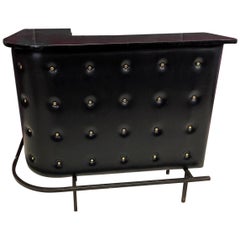 Jacques Adnet, Rare Apartment Bar Wrapped in Black Leather and Brass Studs