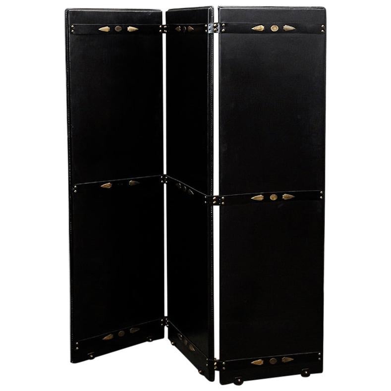 Jacques Adnet Rare Midcentury Screen Leather and Brass from 1950s