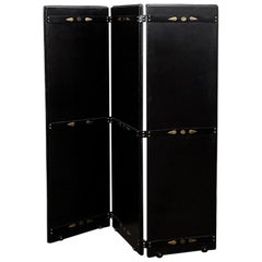 Jacques Adnet Rare Midcentury Screen Leather and Brass from 1950s