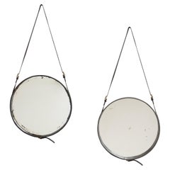 Jacques Adnet Rare Original Pair of Leather Wall Mirrors, France, 1950s